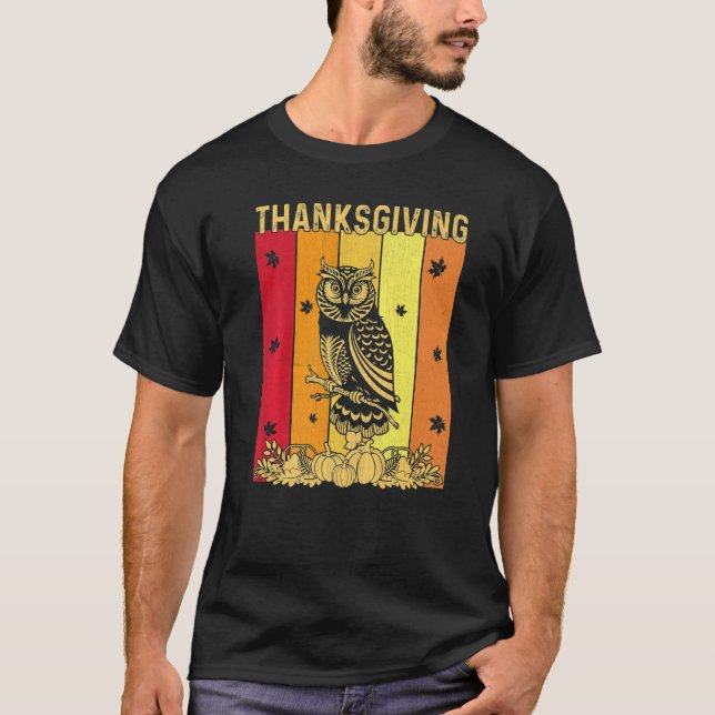 Thanksgiving Retro Owl Matching Family Pajamas T-Shirt (Vorderseite)