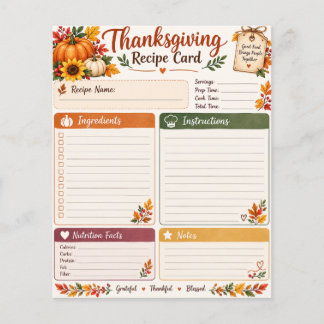 Thanksgiving-Rezeptkarte – Herbstlicher Kürbis