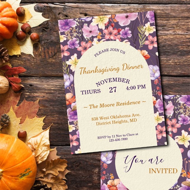 Thanksgiving Romantic Watercolor Florals Custom Einladung (Von Creator hochgeladen)