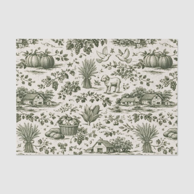Thanksgiving Sage Green Harvest Toile Seidenpapier (Vorderseite)