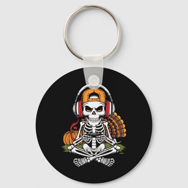 Thanksgiving Skeleton Gamer Video Gaming Boys Men  Schlüsselanhänger (Vorderseite)