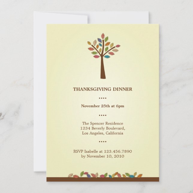 Thanksgiving Tree Dinner Party Invitation (Devant)