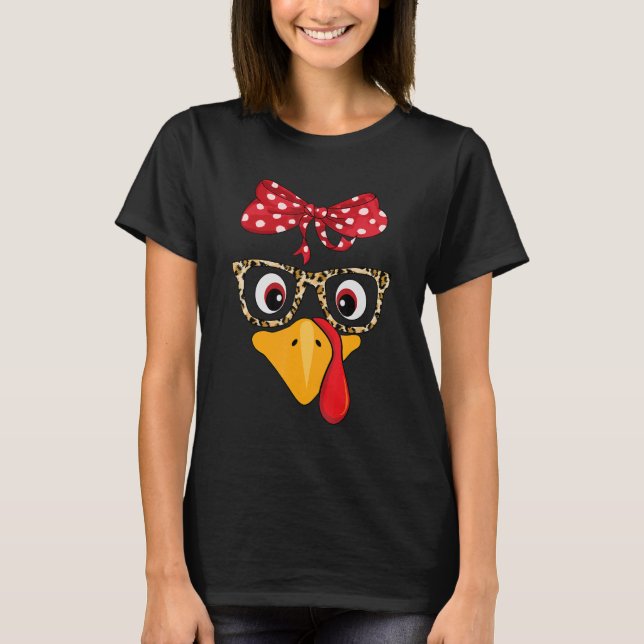 Thanksgiving Turkey Face Leopard Print Glasses T-Shirt (Vorderseite)