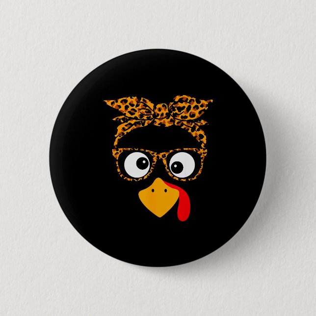 Thanksgiving Turkey Face Leopard Print Gles Autumn Button (Vorderseite)