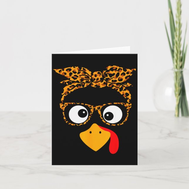 Thanksgiving Turkey Face Leopard Print Gles Autumn Karte (Vorderseite)