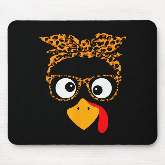 Thanksgiving Turkey Face Leopard Print Gles Autumn Mousepad (Vorne)