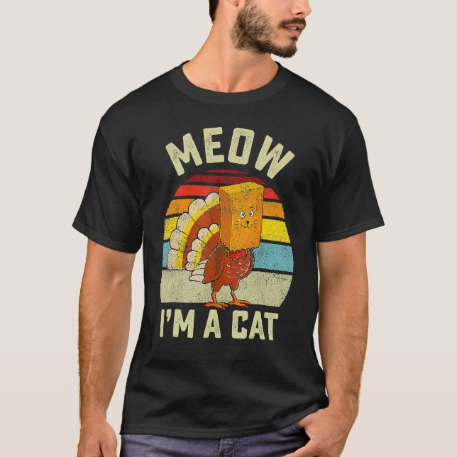 Thanksgiving  Turkey Fake Cat Retro T-Shirt (Vorderseite)
