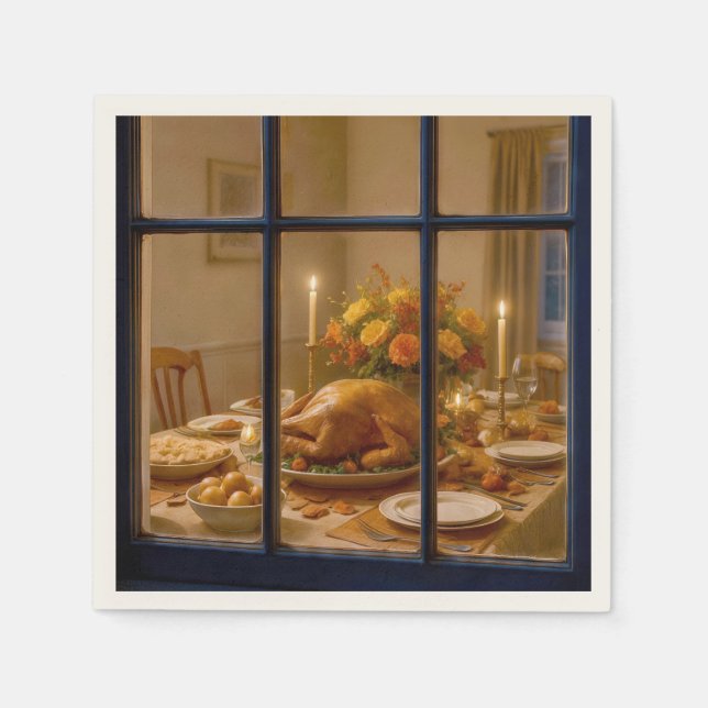 Thanksgiving Turkey Feast In Window Serviette (Vorderseite)