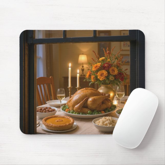 Thanksgiving Turkey Feast Scene in a Window Mousepad (Mit Mouse)
