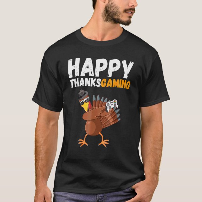 Thanksgiving Video Game Dabbing Turkey Pilgrim Boy T-Shirt (Vorderseite)