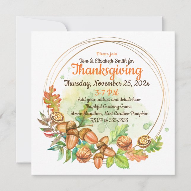 Thanksgiving Watercolor Nuts Invitation (Devant)