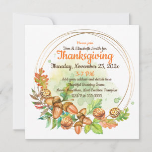 Thanksgiving Watercolor Nuts Invitation