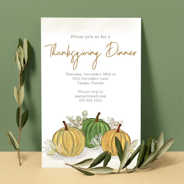 Thanksgiving Watercolor Pumpkins Dinner Einladung (Lovely Thanksgiving dinner invitation with Autumn colored gourds. )