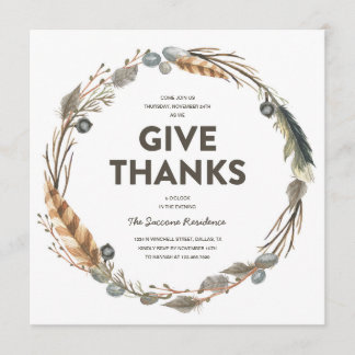 Thanksgiving Watercolor Wreath Diner Invitation