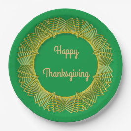Thanksgivng Gold Lace Geometric Circle on Green Pappteller