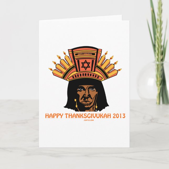 THANKSGIVUKAH INDISCHER MENORAH MANN FEIERTAGSKARTE (Vorderseite)