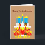 Thanksgivukkah Funny Turkey Familiengrüßkarte Feiertagskarte<br><div class="desc">Eine humorvolle originale c.a.teresa Illustrationskarte oder Einladung einer Truthahnfamilie in ihrer Urlaubskleider vor einer Menorah gekleidet. Die perfekte Mischung aus Erntedank und Hanukka, die dieses Jahr zusammenfallen wird. Diese farbenfrohen Festkarten können auch im Inneren mit Ihrem eigenen Foto oder Ihrer eigenen Nachricht angepasst werden! Dieses Design ist auch auf einer...</div>