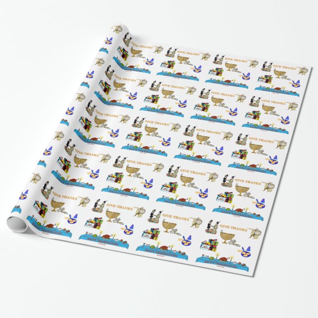 THANKSGIVUKKAH GEBEN DANK-GESCHENKE FÜR CHANUKKA GESCHENKPAPIER (Ungerollt)
