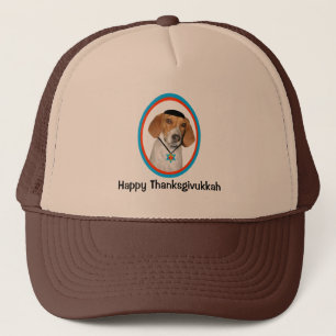 Thanksgivukkah Hut-lustiger Jagdhund mit Yamaka Truckerkappe