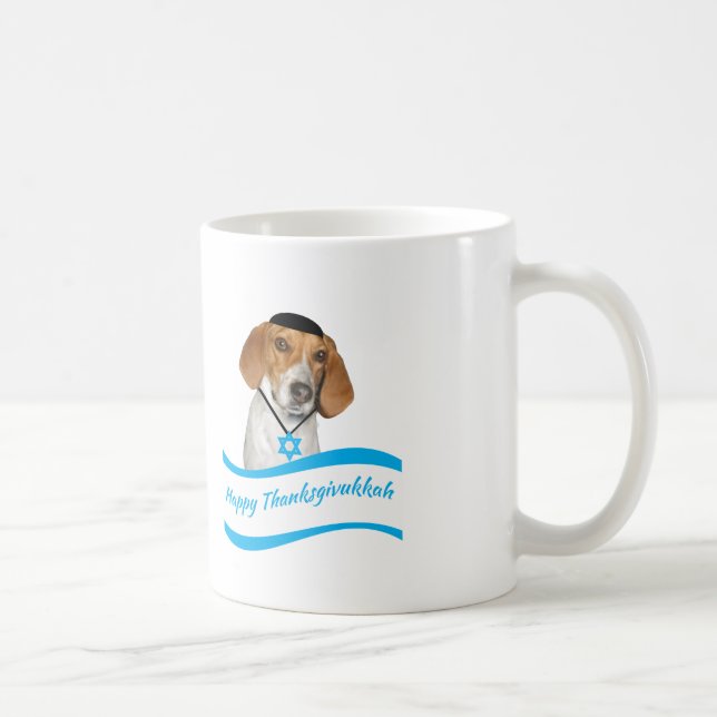 Thanksgivukkah Tassen-lustiger Jagdhund-Hund mit Kaffeetasse (Rechts)