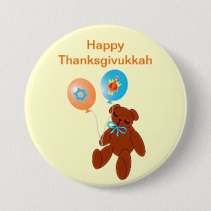 Thanksgivukkah Teddybär mit Ballon-Knopf Button