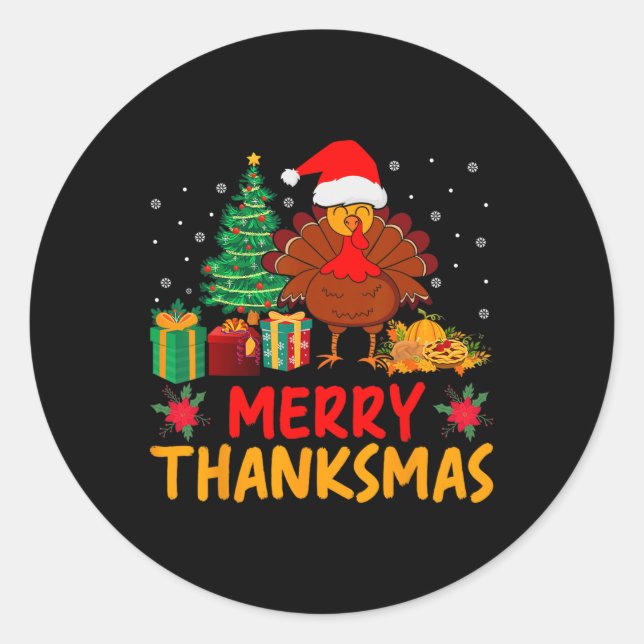 Thanksmas Weihnachts-Erntedank Türkei Santa Runder Aufkleber (Vorderseite)
