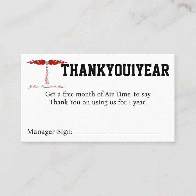 THANKYOU1JAHRESKupon Visitenkarte (Vorderseite)