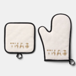 Thao Hmong Nachname Beige Kariert Ofenhandschuh & Topflappen-Set
