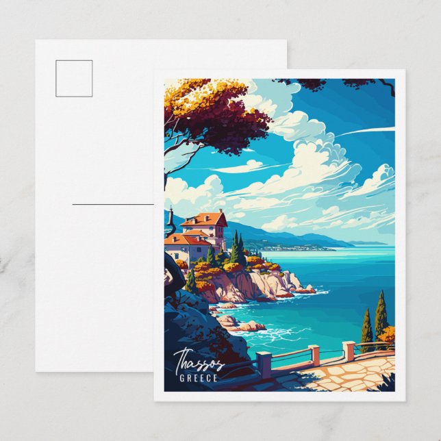 Thassos Greece Vintage-Reisebeispiele Postkarte (Vorne/Hinten)
