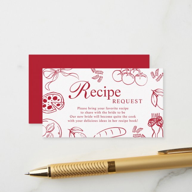 That’s Amore Red Bridal Shower Recipe Card Begleitkarte (Vorderseite/Rückseite Beispiel)