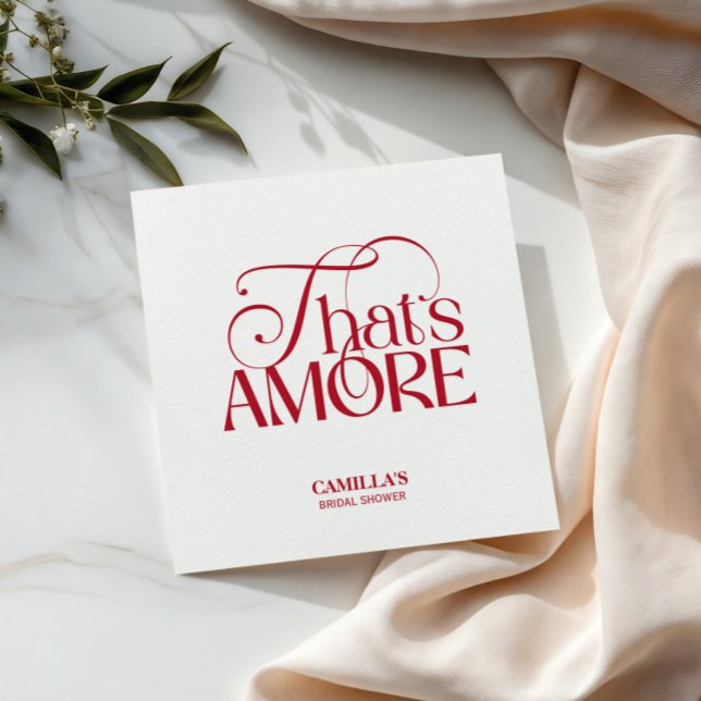 That’s Amore Red typography Bridal Shower napkin Serviette (Von Creator hochgeladen)