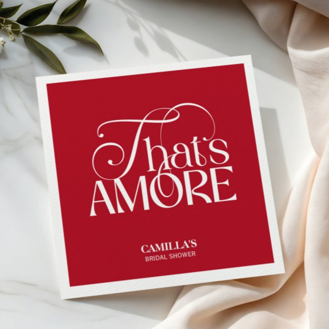 That’s Amore Red typography Bridal Shower napkin Serviette (Von Creator hochgeladen)