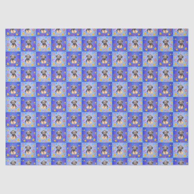 Thatch Border Terrier Patchwork-Muster Seidenpapier (Vorderseite)
