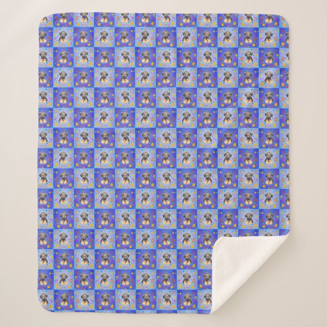 Thatch Border Terrier patchwork Pattern Sherpadecke (Vorderseite)