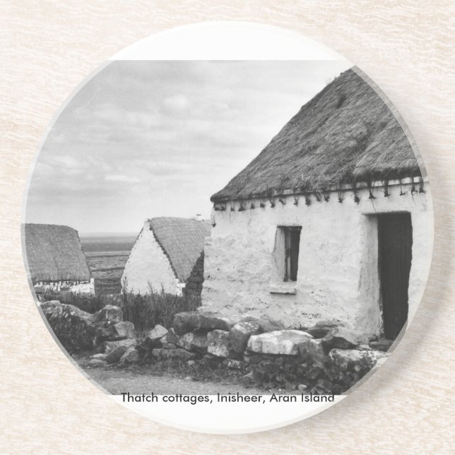 Thatch Hütten, Aran, Irland Sandstein Untersetzer (Vorne)