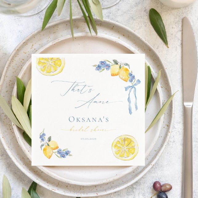 That's Amore Blue Bow Lemons Italian Bridal Shower Serviette (Von Creator hochgeladen)