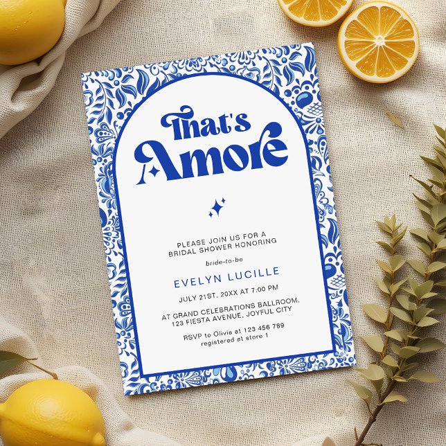 That's Amore Italian Blue Tile Retro Bridal Shower Einladung (Von Creator hochgeladen)