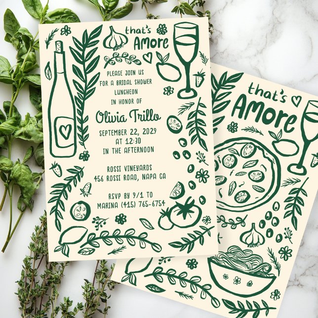 That's Amore Italian Food CUSTOM Bridal SHower  Einladung (That's Amore Italian Food Hand-drawn Doodle CUSTOM Bridal SHower Party Invitation
)