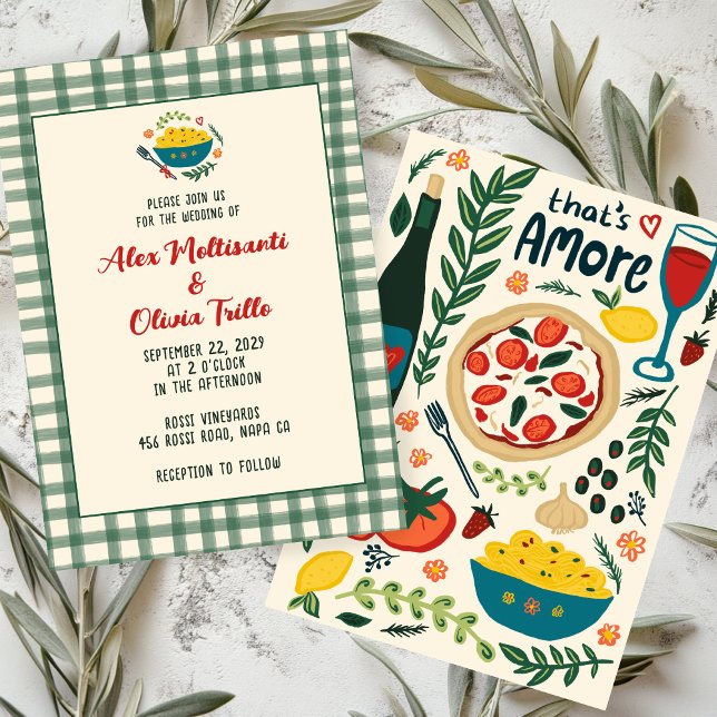 That's Amore Italian Food CUSTOM Plaid Wedding Einladung (That's Amore Italian Food CUSTOM Plaid Wedding Invitation
)