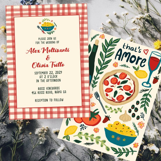 That's Amore Italian Food CUSTOM Plaid Wedding Einladung (That's Amore Italian Food CUSTOM Plaid Wedding Invitation
)