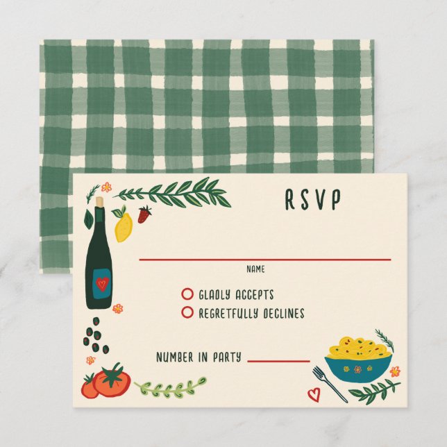 That's Amore Italian Food CUSTOM Wedding  RSVP Karte (Vorne/Hinten)