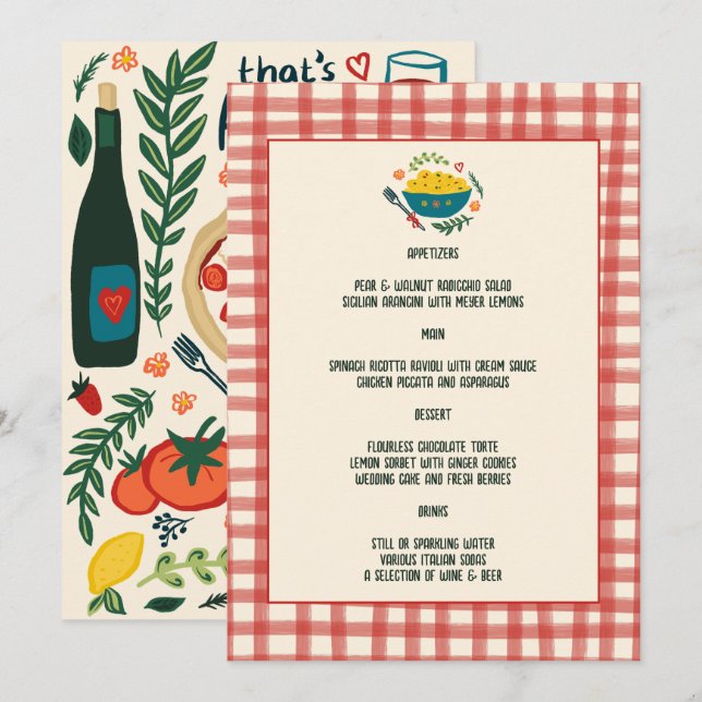 That's Amore Italian Food Love Whimsical CUSTOM Menükarte (Vorne/Hinten)