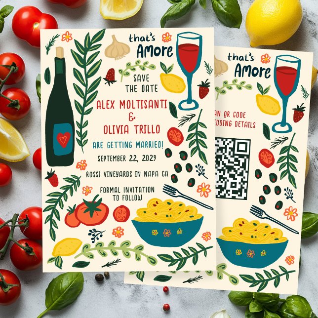 That's Amore Italian Food SAVE THE DATE Custom QR  Einladung (That's Amore Italian Food SAVE THE DATE Custom QR Invitation
)