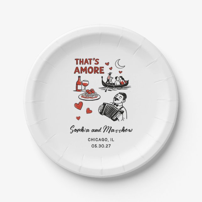 That's Amore Italian Funky Wedding Bridal Shower  Pappteller (Vorderseite)