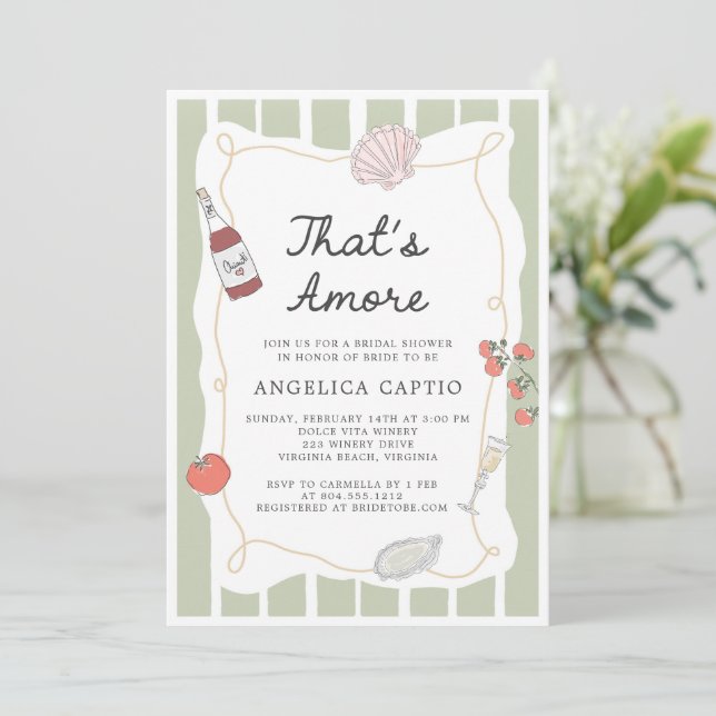 That's Amore Italian Hand Drawn Bridal Shower  Einladung (Stehend Vorderseite)