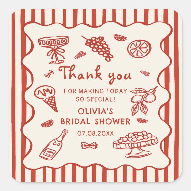 That's Amore Italian Hand Drawn Bridal Shower Quadratischer Aufkleber (Vorderseite)