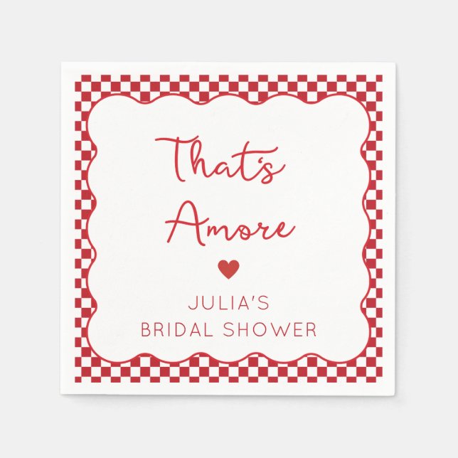 "That's Amore" Italienisches Brautparty Red Checke Serviette (Vorderseite)