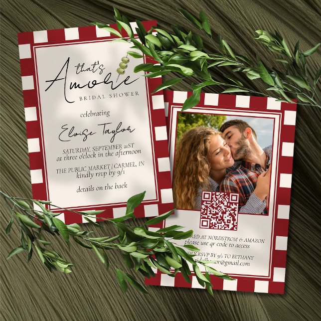 That's Amore Red Checkered Bridal Shower  Einladung (Channel a romantic vibe with this That's Amore Red Checkered Bridal Shower Invitation! )