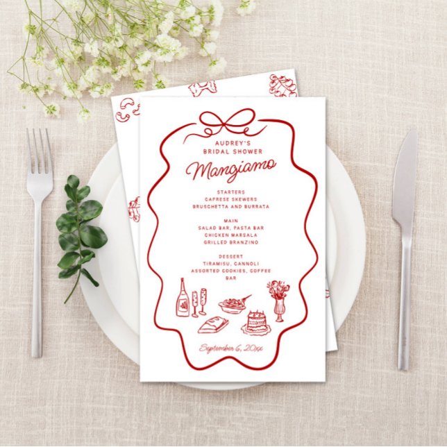 That's Amore Red Doodle Frame Bridal Shower Menu Flyer (Von Creator hochgeladen)