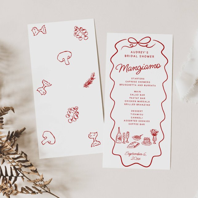 That's Amore Red Doodle Frame Bridal Shower Menükarte (Von Creator hochgeladen)